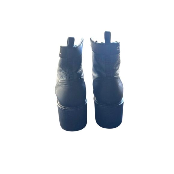 CHANEL Logo Pearl Quilted Leather Lace Up Combat Boots Black w Box 39.5 - Picture 4 of 7